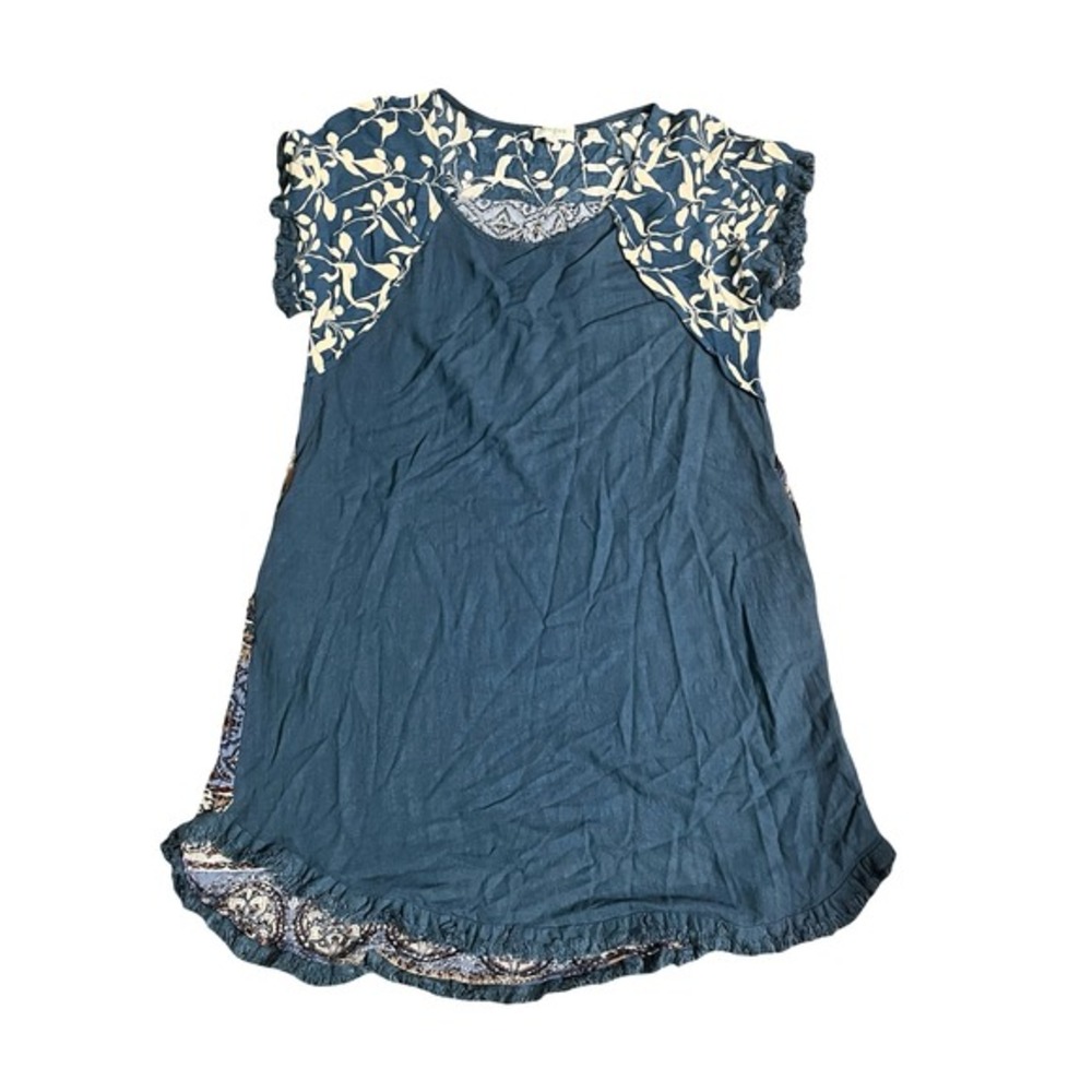 Umgee Dress‎ Medium Blue Floral Print Paisley Bohemian Ruffle Hem